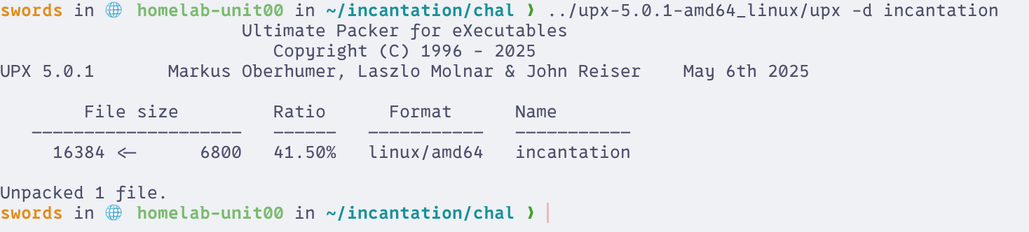 Unpacking binary using upx -d