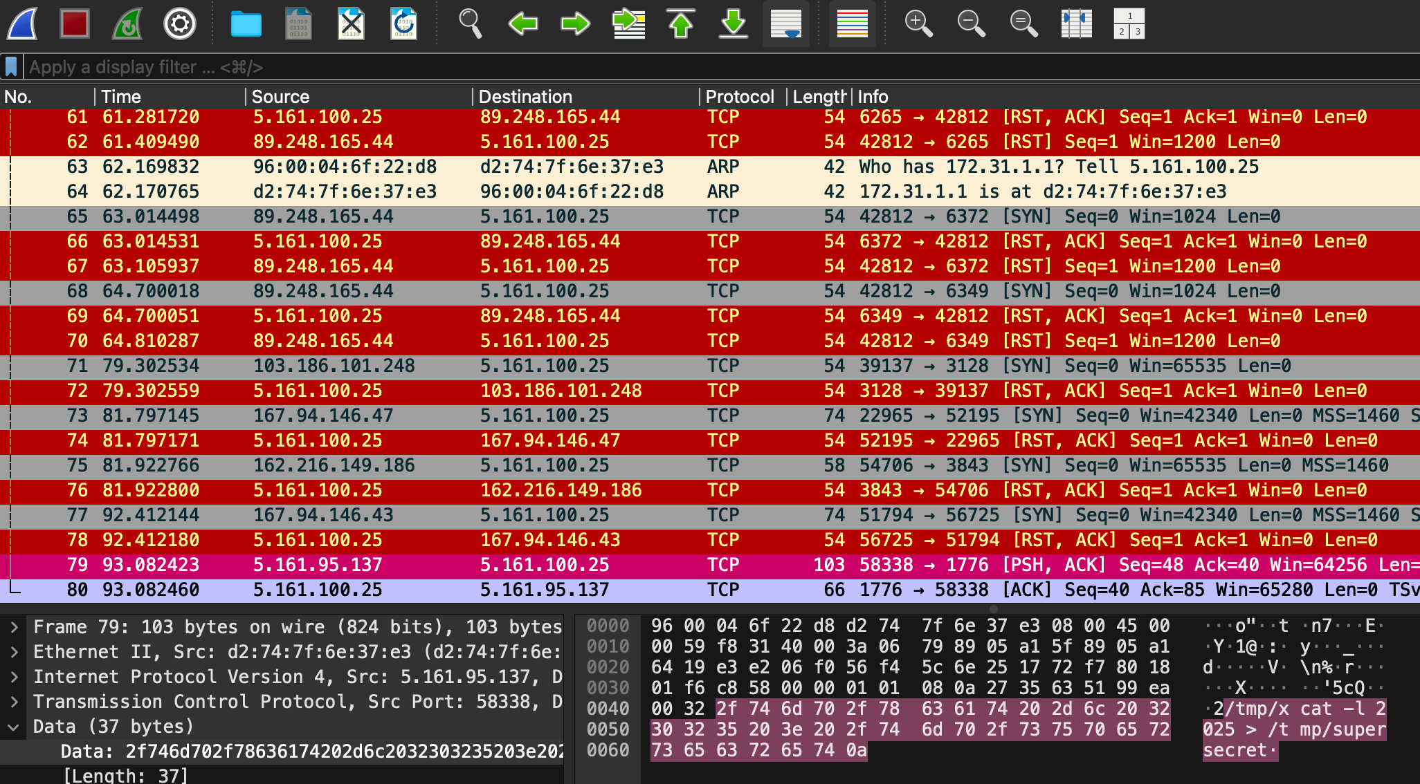 Running /tmp/xcat listener directed to /tmp/supersecret