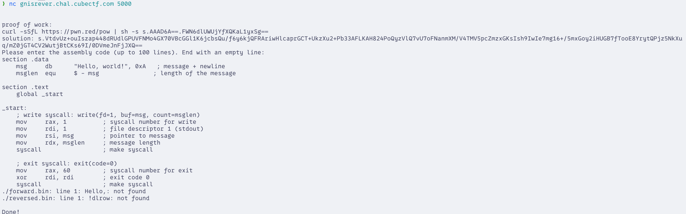 Test submission showing error output